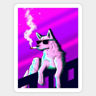 Dog Smoking Synthwave Retro Sticker